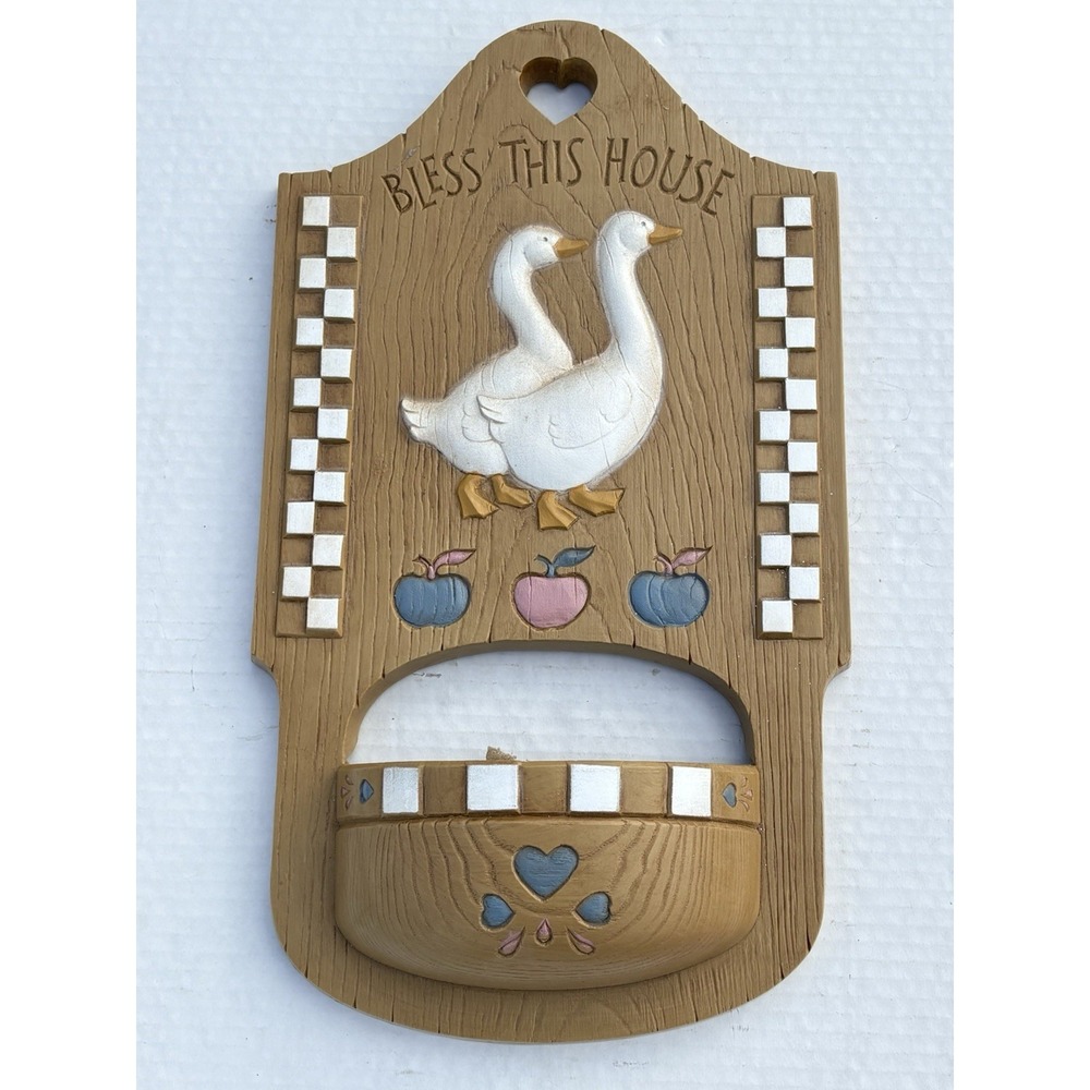 Vintage Plaque Wall Hanging Home Interior HOMCO Bless This House Goose Duck